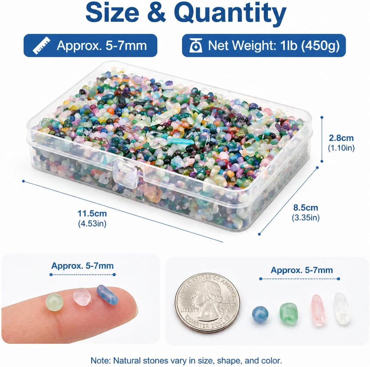 5‑7mm Crystal Gravel 1 lb in Small Box | White Quartz, Rose Quartz, Green Fluorite, Rainbow Crystal, Cat’s Eye, Amethyst | Fish Tank, Planter, DIY, Meditation Decor (Cat’s Eye)