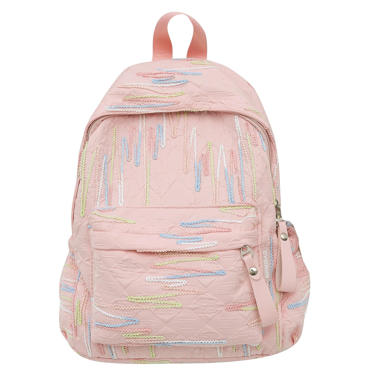 Huaqgu Korean Sweet Nylon Backpack for Teen Girls Fashionable Colorful Striped Daypack School Book Bag with Adjustable Straps