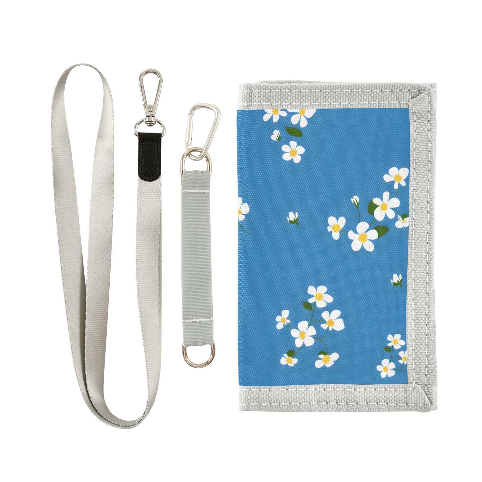 ALAZA Kids Wallets for Boys Girls Toddler Trifold Wallet Children Small Blue White Flower with Zipper Coin Pocket