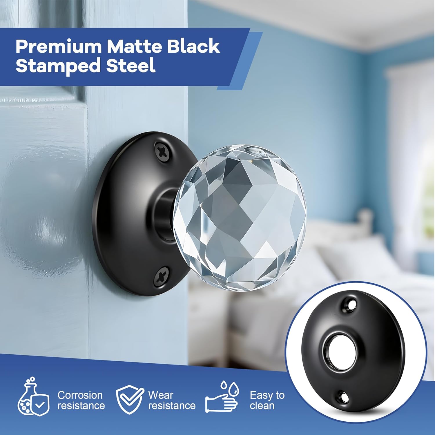 Saillong 6 Pack Vintage Door Knobs Round Rosettes, Classic Old Style Door Knob Replacement for Interior Doors, Antique Doors Knob Backplate for Classic Home Restoration (Matte Black)
