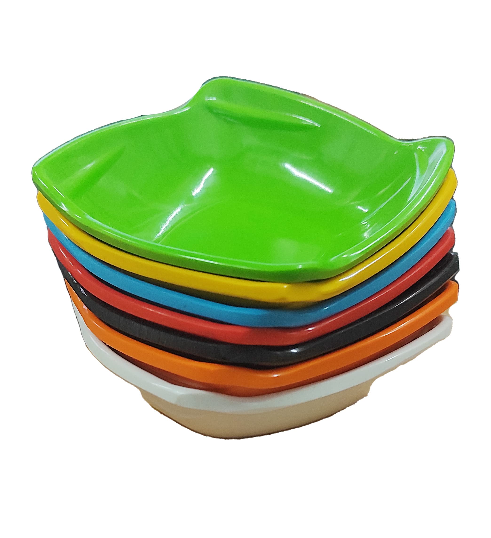 MEHUL Melamine Chaat Bowl Snack Bowl Dahi Bhalla Bowl, Square Shape, Length X Breath-11 cm X 3 cm, Set of 7 Multicolor