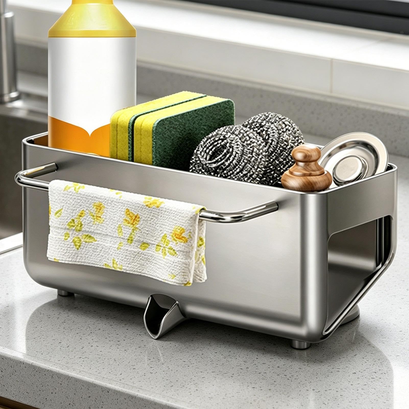 Porte-éponge pour évier de cuisine Égouttoir séchant à ventouse en acier