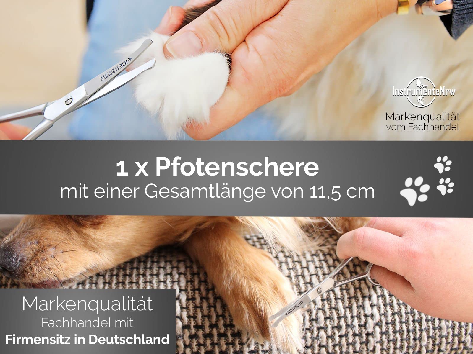 Kombi-Set Gebogene Fellschere Pfotenschere Hunde-Haarschere 3-Teilig 11,5 cm - 14,5 cm, 16 cm aus rostfreiem Edelstahl