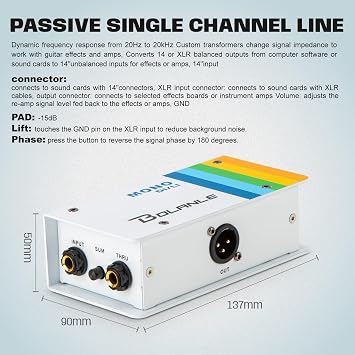 Bolanle Passive DI/LI Mono Direct Box and Line Isolator, Multi Guitar | Dual-mode design switches between DI box and line isolator to handle both instrument and line-level signals