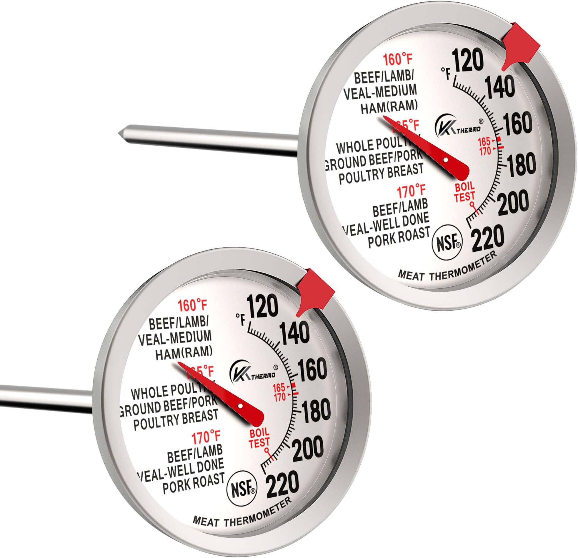 KT THERMO BBQ Meat Cooking Thermometer 2.5 Inch Dial Stainless Steel Waterproof and Oven Safe BBQ Poultry Probe Cooking Thermometers