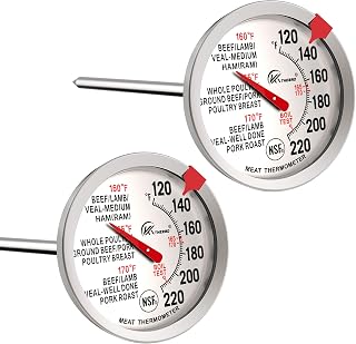 KT THERMO BBQ Meat Cooking Thermometer 2.5 Inch Dial Stainless Steel Waterproof and Oven Safe BBQ Poultry Probe Cooking Thermometers