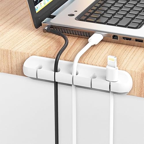 Miniatura 3 de Paquete de 3 clips organizadores de cables autoadhesivos para organizar cables, para mesita de noche, oficina (blanco, ranura 357)