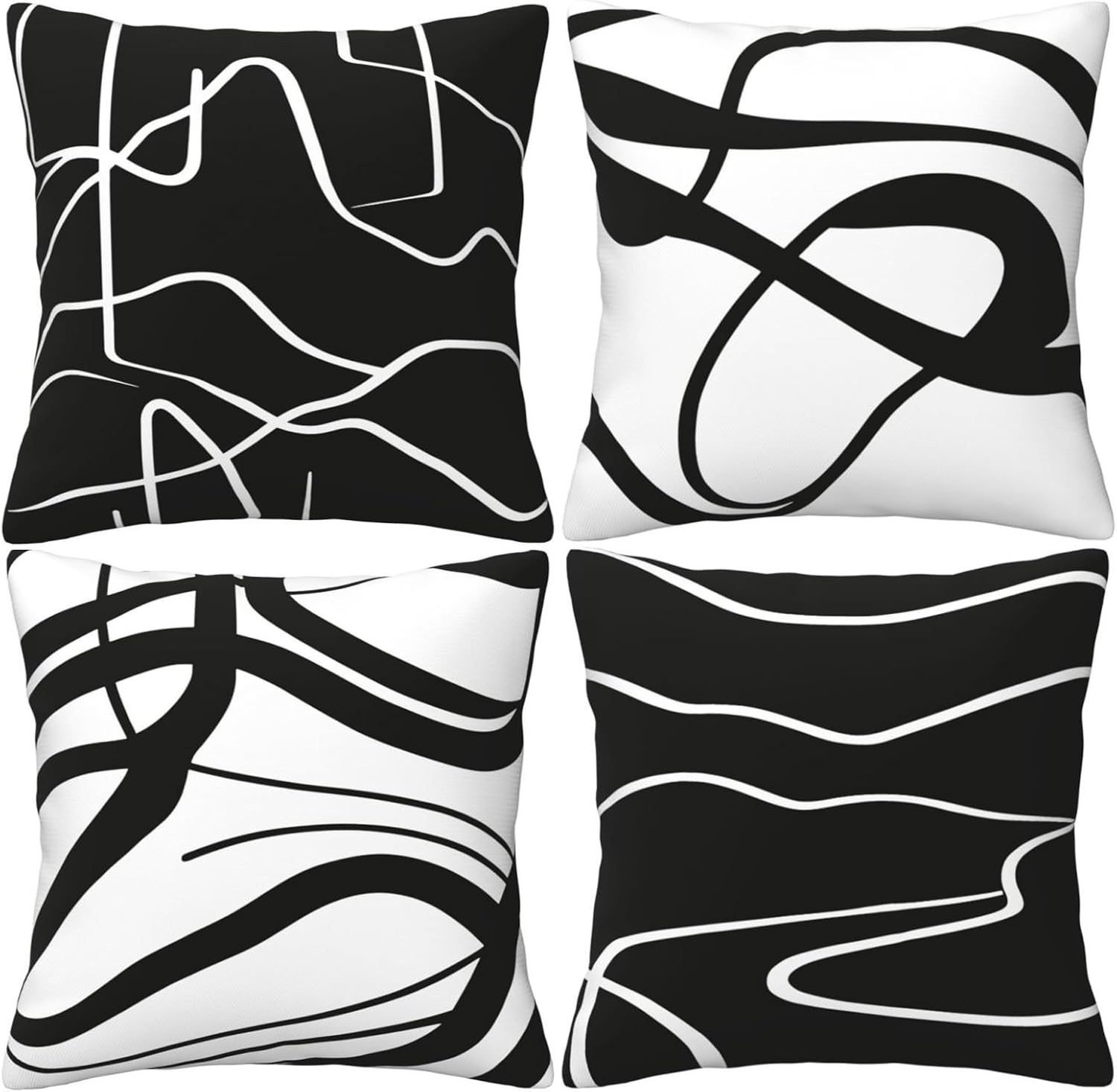 Black and White Striped Throw Pillow Covers 20x20 Set of 4 Modern Abstract Accent Pillow Cases Minimalist Geometric Decorative Cushion Covers for Sofa Couch