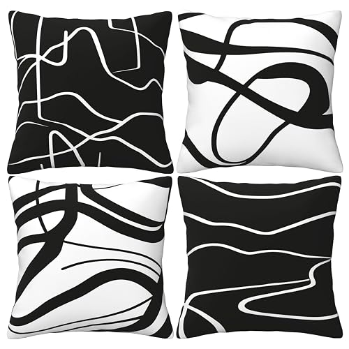 Black and White Line Art Throw Pillow Covers 18x18 Set