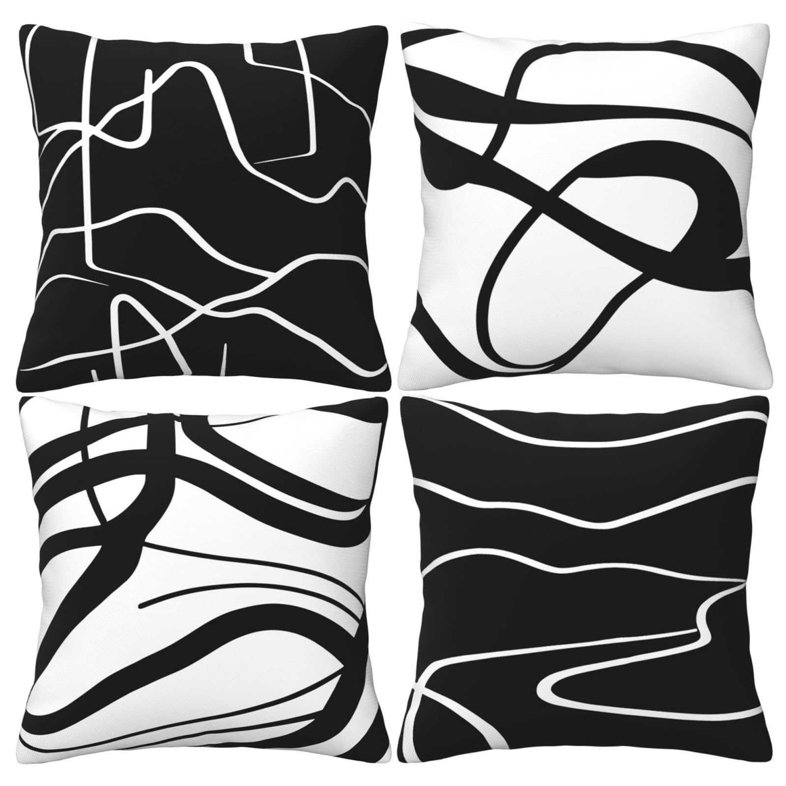 LOHDALOLF Black and White Striped Cushion Covers 50x50 Set of 4 Modern Abstract Accent Cushion Cases Minimalist Geometric Decorative Pillow Covers for Sofa Couch