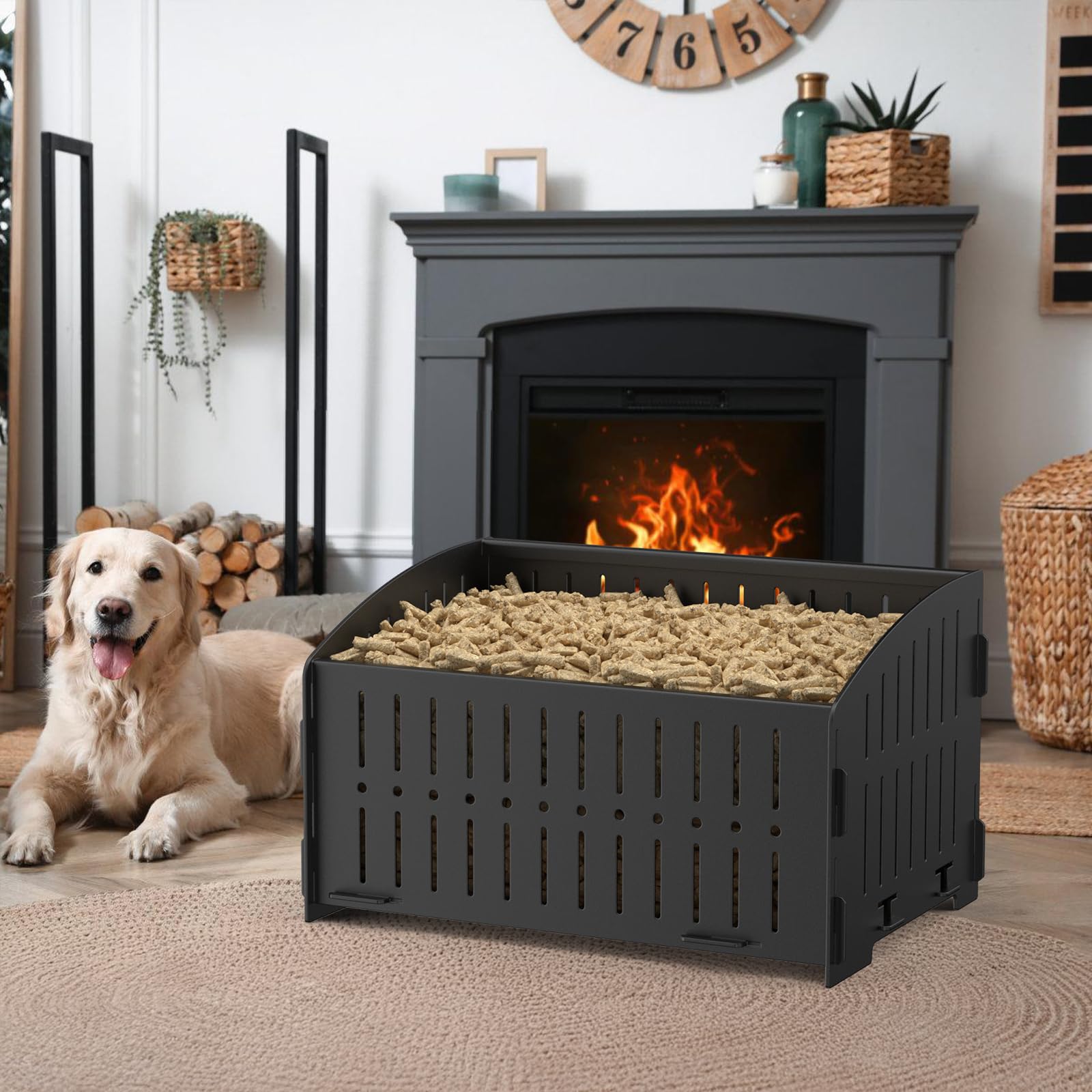 johgee Pellet Burning Basket, 29 × 20 × 17 cm Portable Pellet Basket for Fireplaces and Stoves, Black - Image 4
