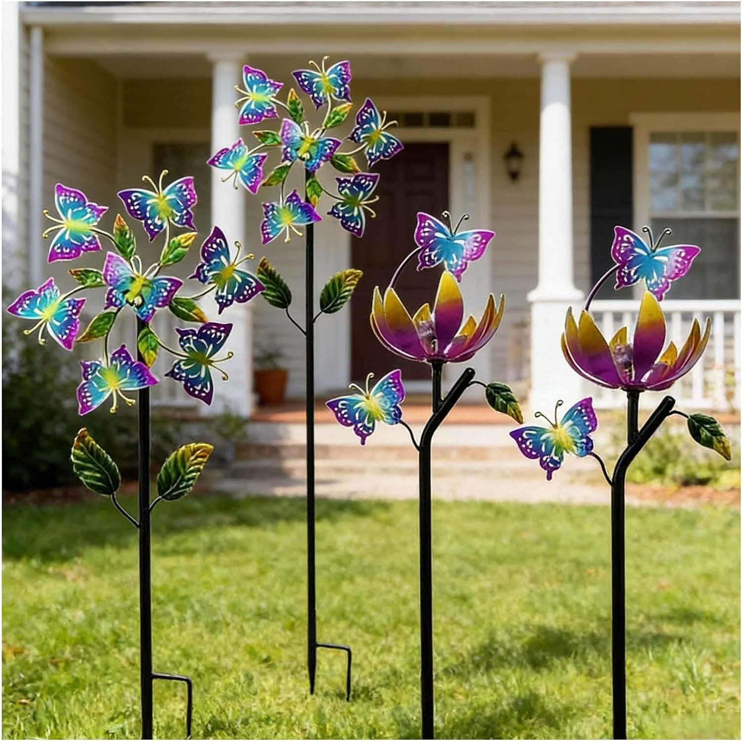 Pinwheels for Yard and Garden, 117cm/46inch Kinetic Windmill Stainless Steel, Garden Art Wind Spinner Ideal Lovely Gift for Family Friends,A+B（4Packs）