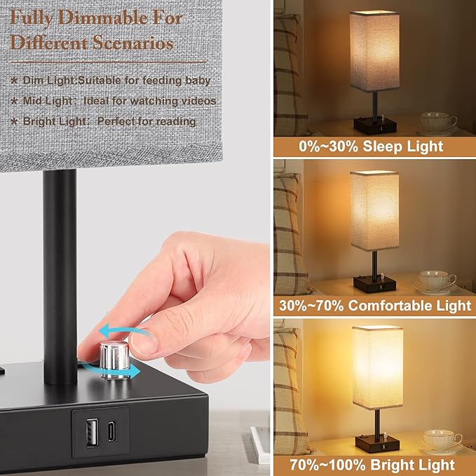 Juego de 2 Lámparas de Mesa de Noche Aooshine Regulable con USB y Enchufe miniatura 4