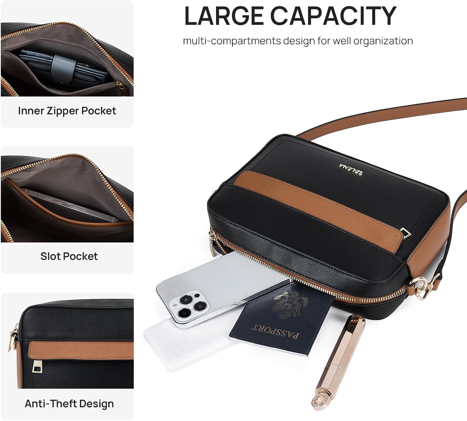 Telena Crossbody bags for Women Trendy Quilted Crossbody Bag Faux Leather Purse with Wide Strap - Image 4