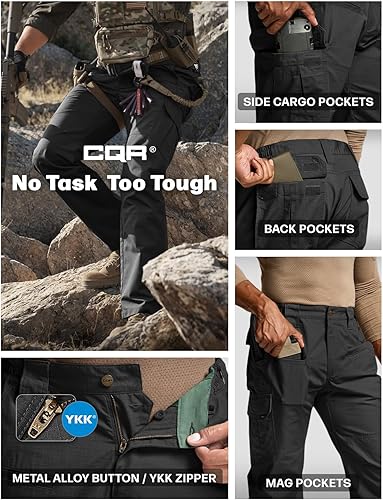 Miniatura 7 de CQR Pantalones tácticos para hombre, resistentes al agua, pantalones cargo Ripstop, ligeros EDC trabajo, senderismo, ropa para exteriores