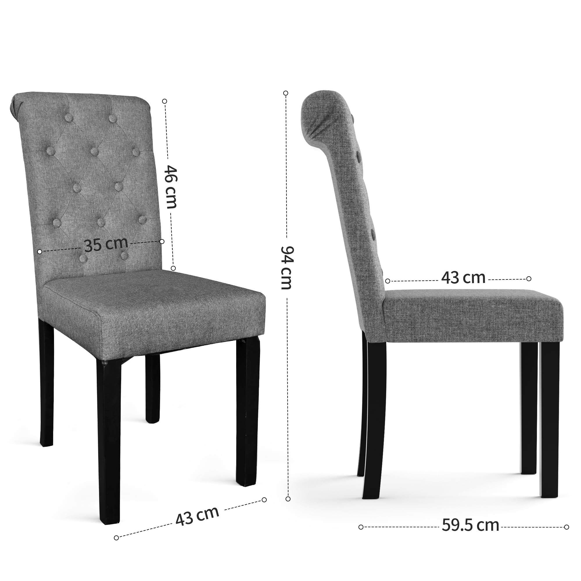 BonVache Esszimmerstühle 2er Set, Küchenstuhl Polsterstuhl mit hoher Rückenlehne, Beine aus Massivholz, Leinenoptik Gepolsterte Sitzfläche für Esszimmer, Wohnzimmer, Arbeitszimmer, Dunkelgrau