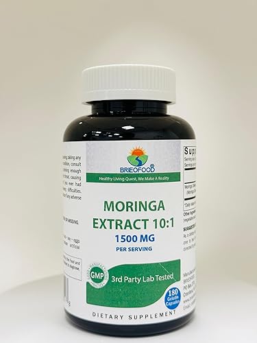 Miniatura 4 de Brieofood Moringa Oleifera - 15000 mg equivalente por porción - 180 cápsulas - Suplemento sin OMG y sin gluten - Superalimento verde hoja de moringa