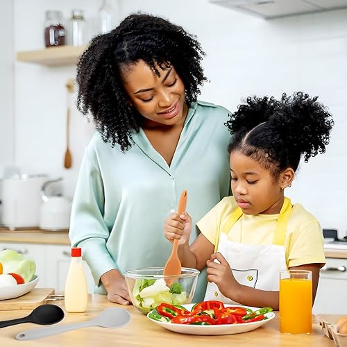 Miniatura 7 de Juego de 3 cucharas de silicona antiadherentes, resistentes al calor, sin BPA, juego de cucharas de cocina para cocinar, revolver, mezclar, servir