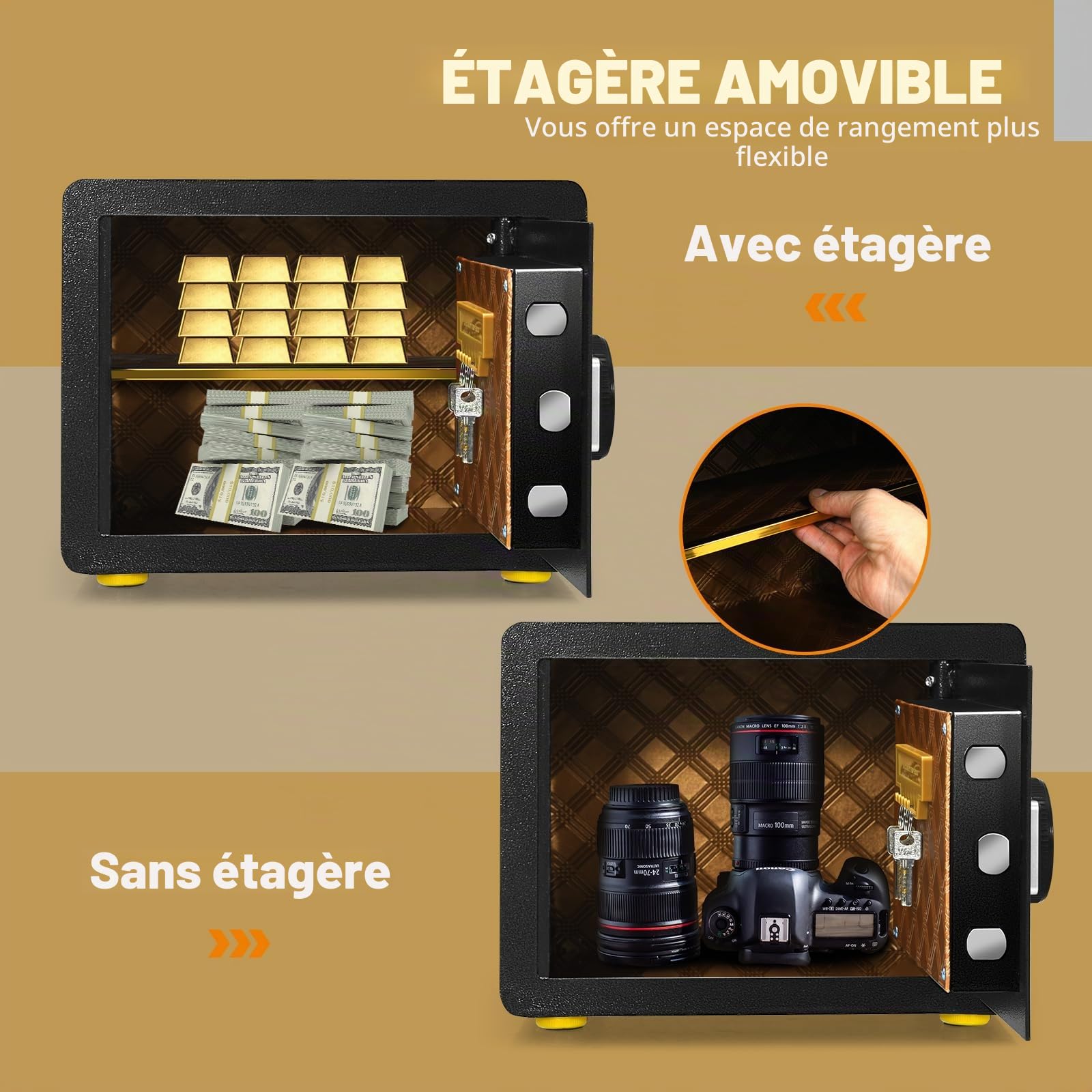 LIFEZEAL Coffre-Fort Électronique avec Clé, Coffre-fort à Domicile en Acier, Coffre Fort Discret pour Argent, Bijoux, Documents, pour Maison,Bureau, 40 x 30 x 30 cm