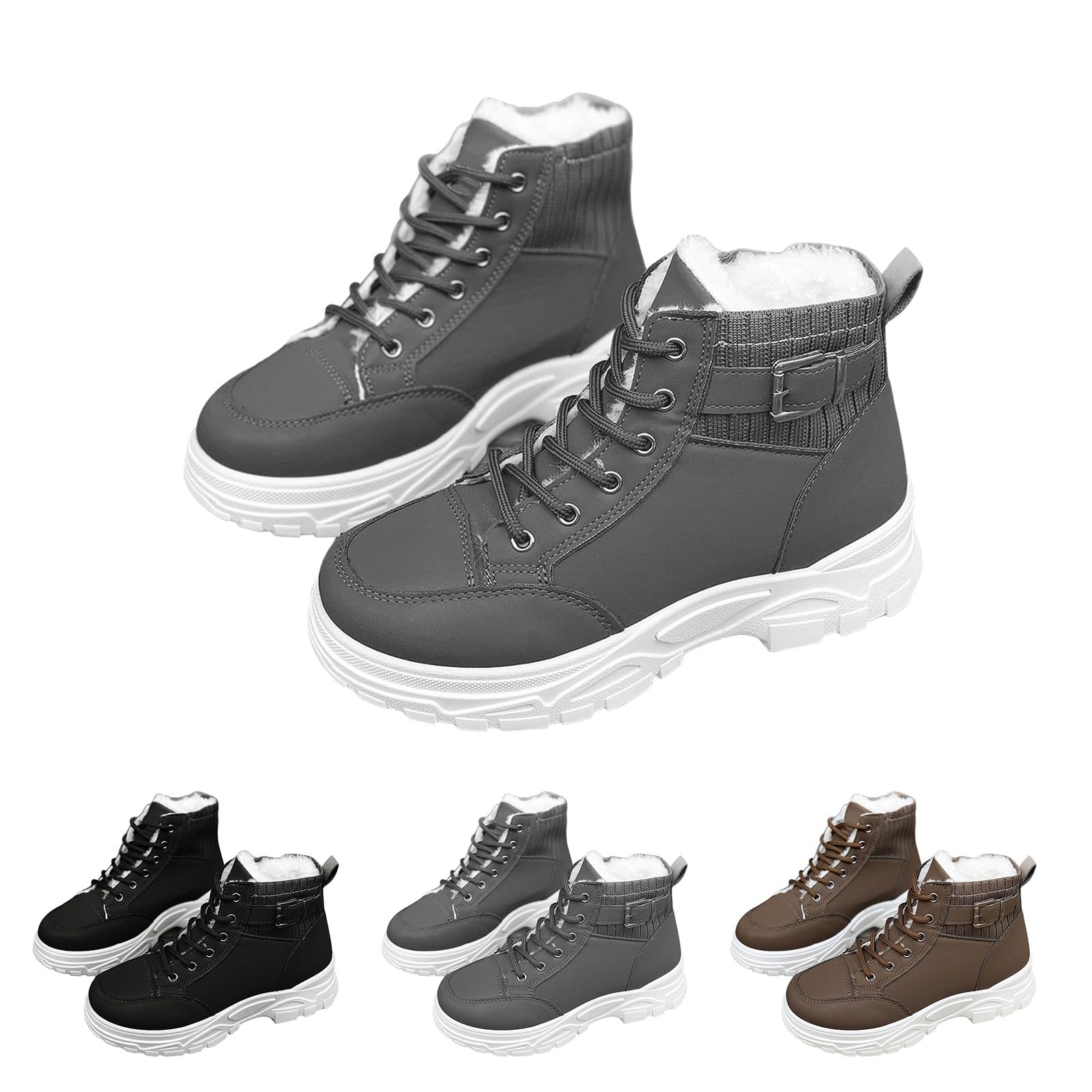 Botines con cordones para mujer, forrados, botas de invierno cálidas