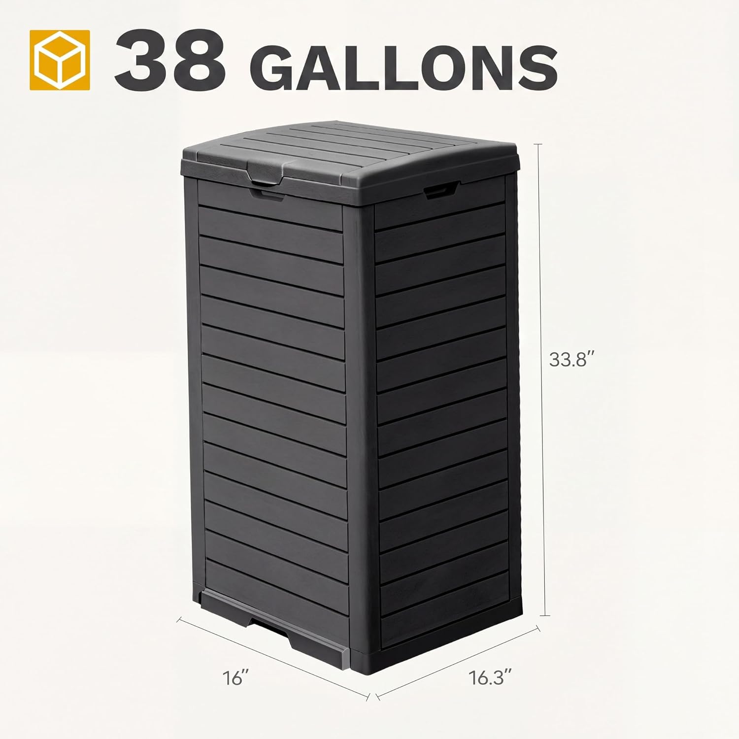 DWVO 38 Gallon Large Outdoor Trash Can, 2-Pack Waterproof Resin Hideaway Garbage Bin with Lid and Drip Tray, Outside Trash Bin for Porch, Backyard, Deck, Patio, Poolside, Easy to Clean, Black