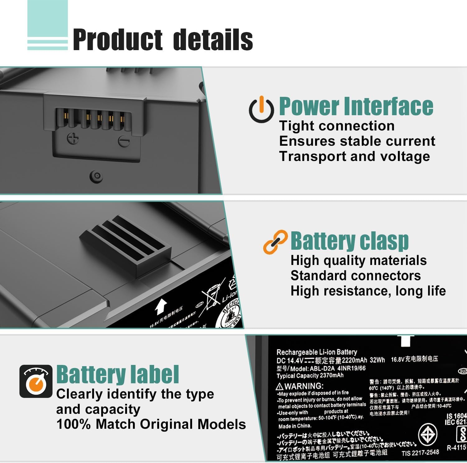 ASKC ABL-D1 4INR19/65 Batterie de rechange pour iRobot Roomba e and i Series i8 i8 i7 i7 i4 i4 i3 i3 E5 5150 E5150 E5152 E5154 E5158 E6 6198 E61998 8 J7