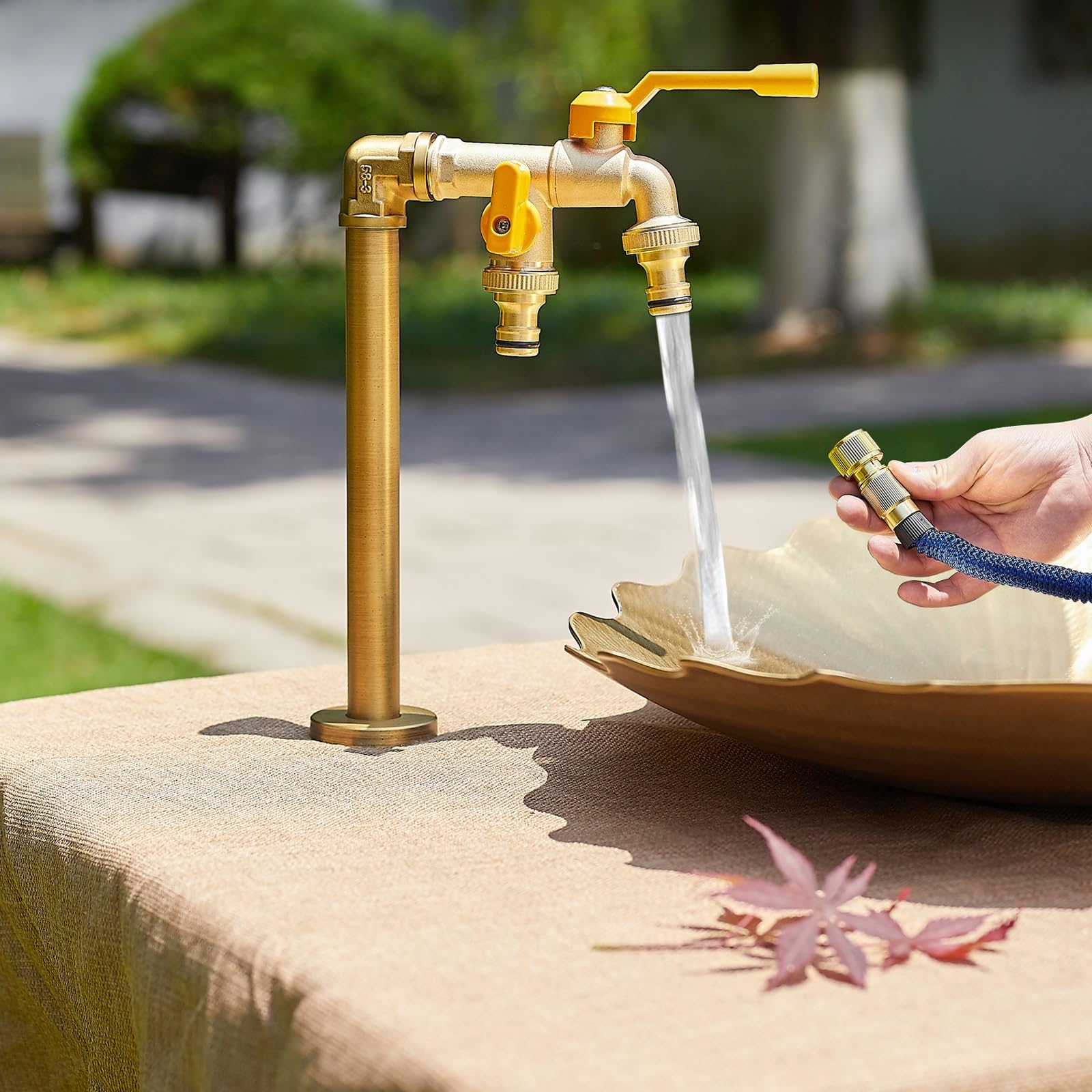 Colonne D'eau de Jardin Verticale en Cuivre pour Cour Extérieure, Colonne D'eau avec Robinet à Double Sortie, pour Jardin de Terrasse de Cour(32cm/13in)