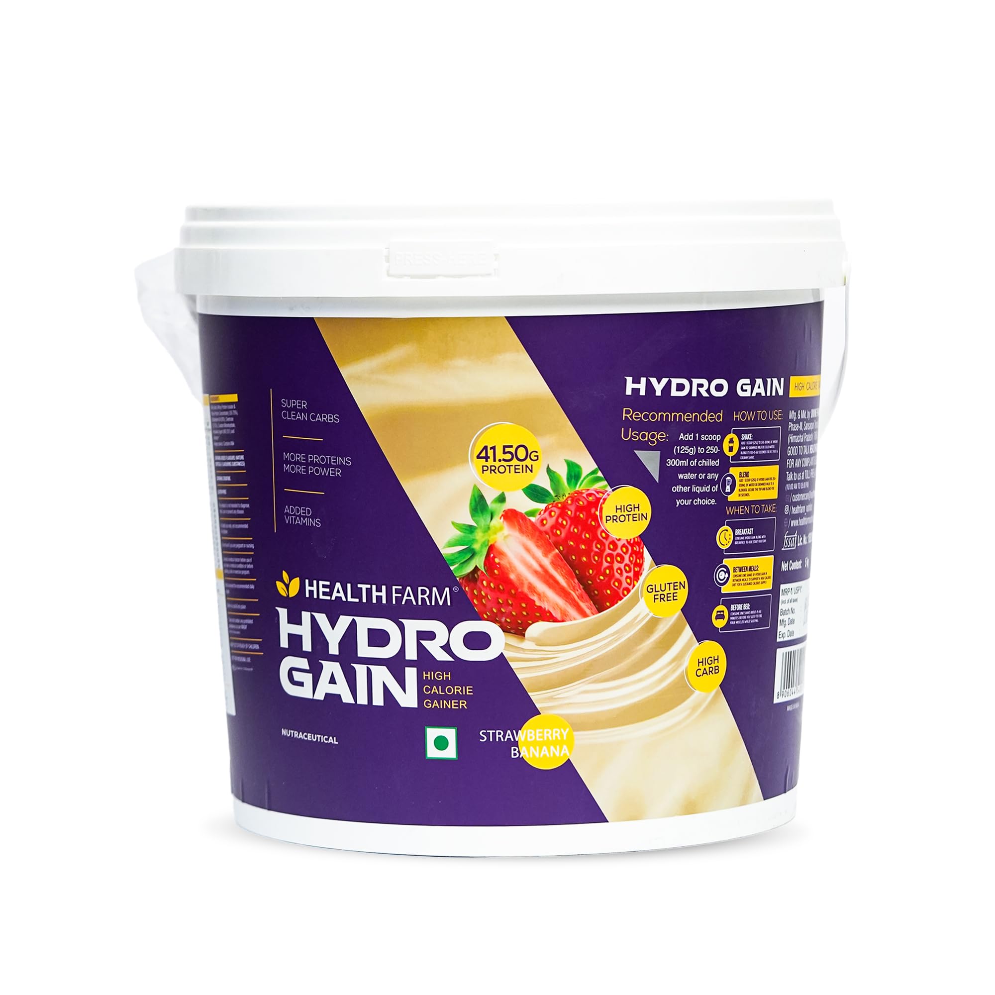 Healthfarm Hydro Gain Mass Gainer | For Muscle Gain | Weight Gainer Protein Powder (Flavor- Strawberry Banana) 5kg-11lbs