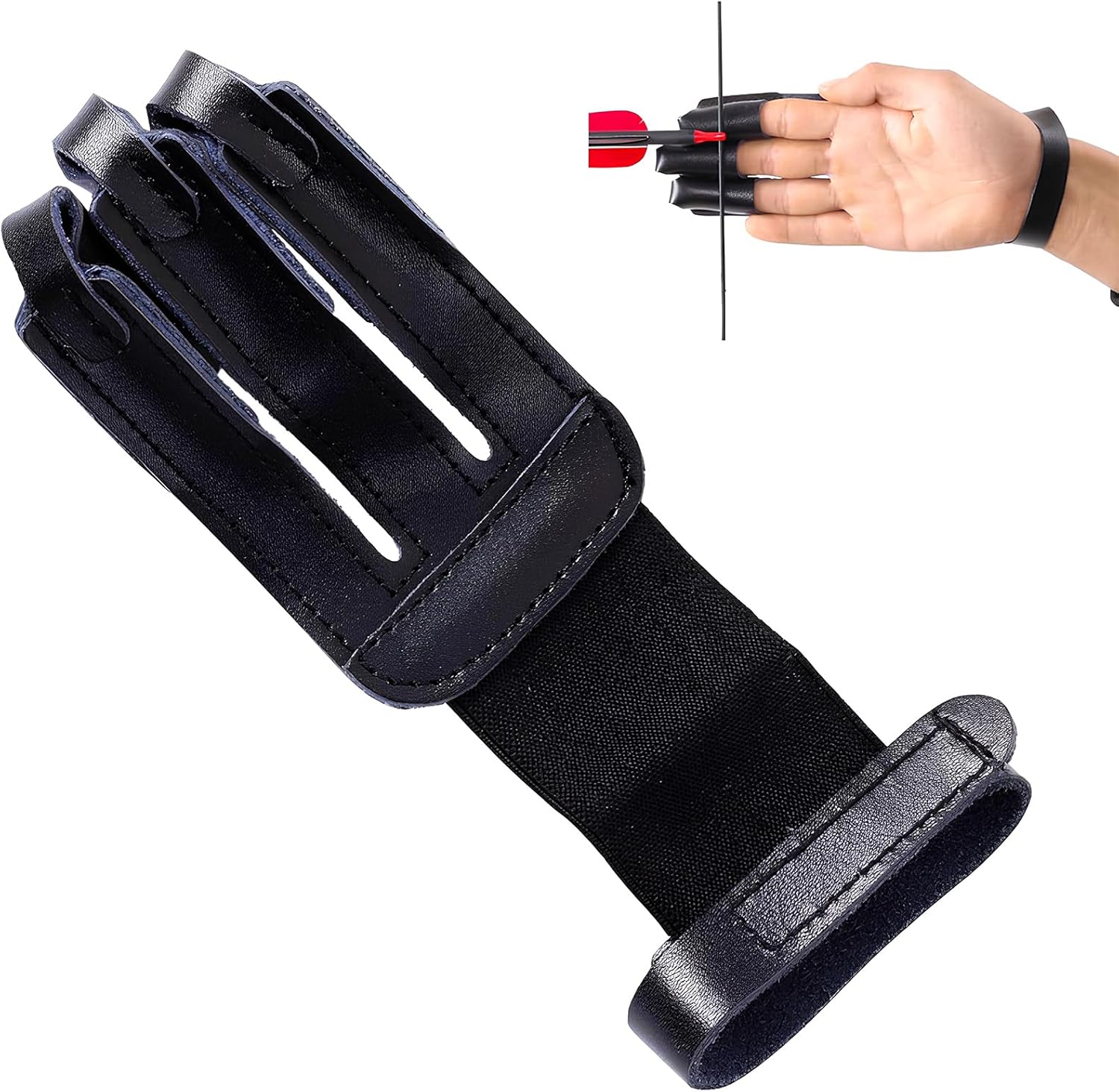 FENJANER Archery Glove 3-Finger Leather Guard for Shooting Hunting Bow Arrow - Adult Youth Beginner Protection