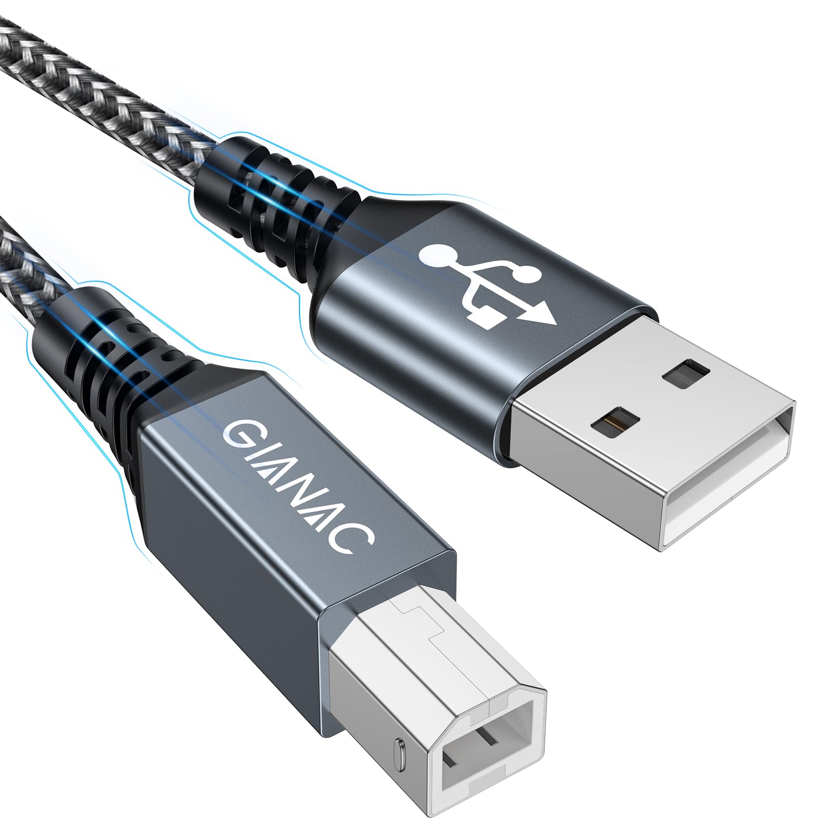 GIANAC USB Druckerkabel [2M] USB A zu USB B Druckerkabel Nylon Geflochten USB 2.0 Typ B Kabel für HP, Brother, Dell, Canon, Epson, Lexmark, Xerox, Samsung und Scanner usw