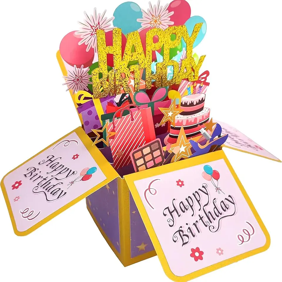 3D Pop Up Celebration Card, Foldable Gift Box Handmade Design