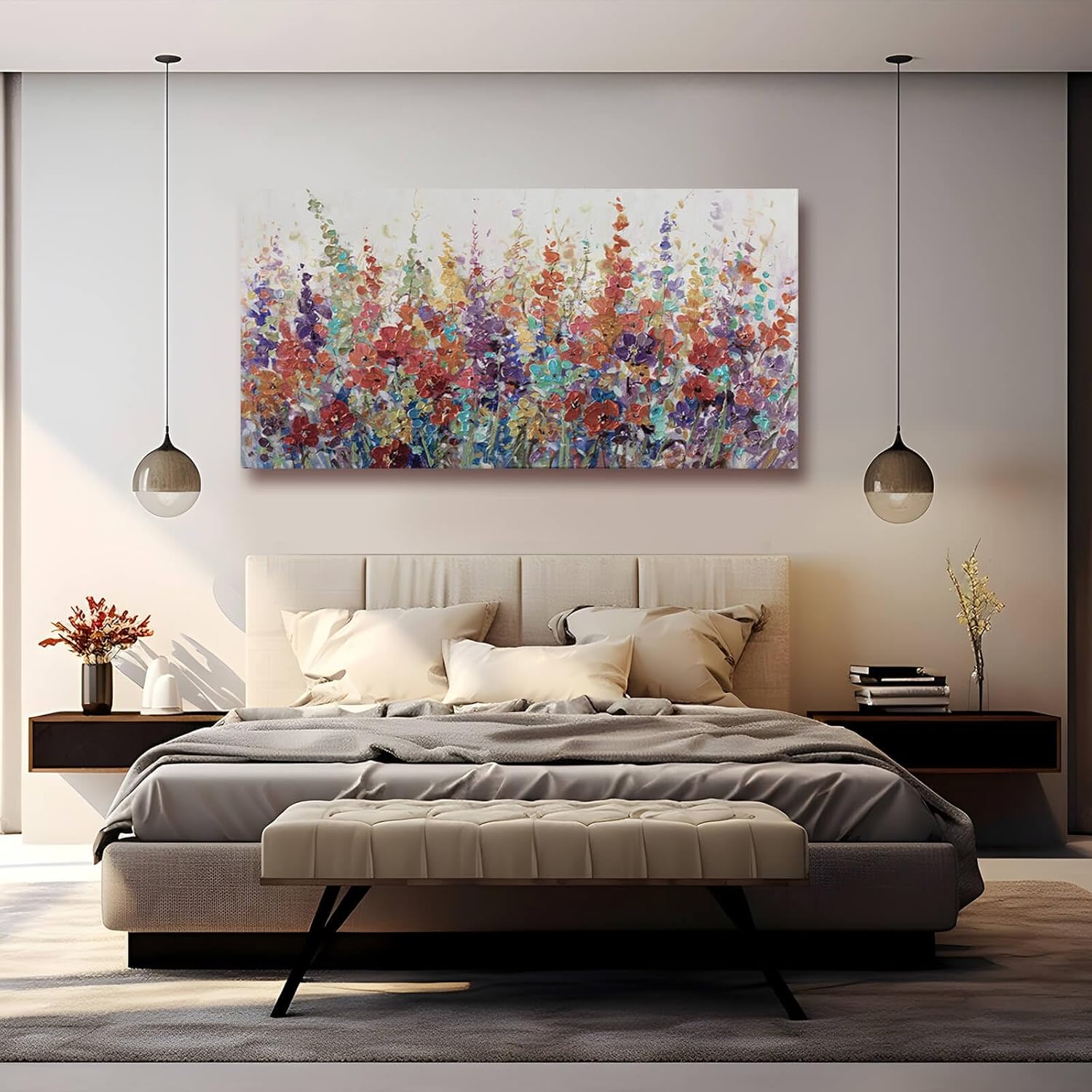 XIANSHOU Pink and Gold Wall Art Flowers Picture Textured Wall Art for Bedroom Living Room Office Girls Room Wall Decoration 29"x 58"