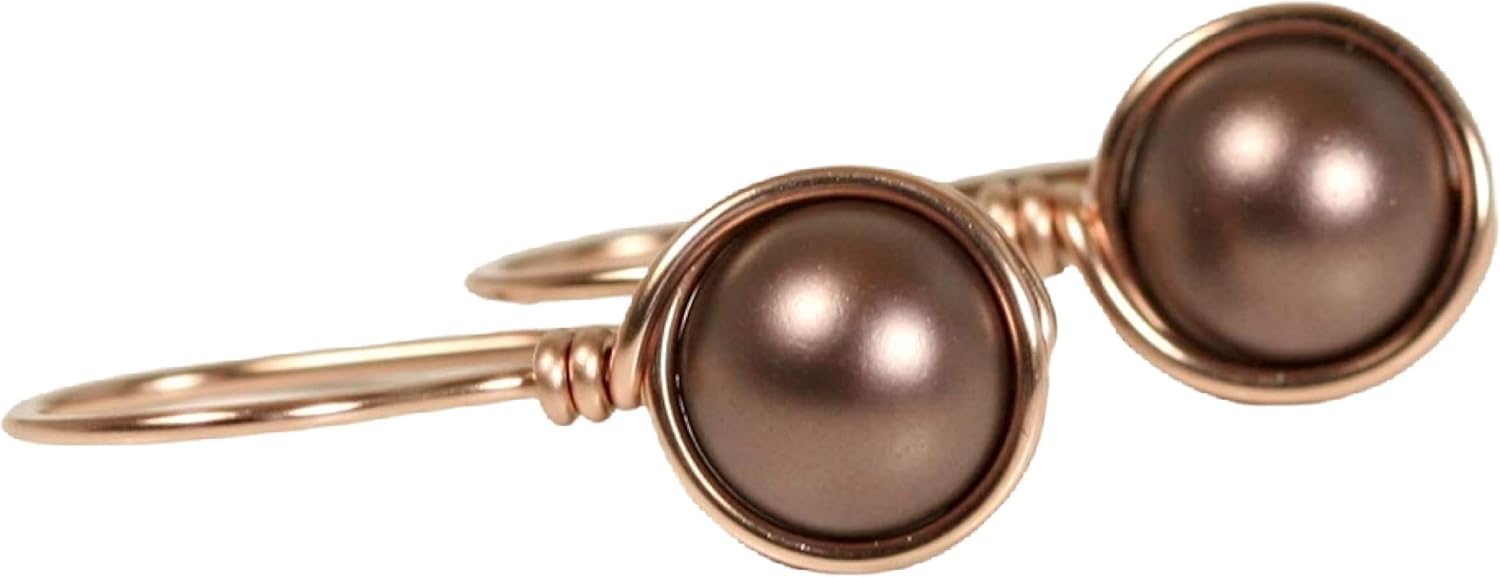 Jessica Luu Jewelry Rose Gold Velvet Brown Pearl Earrings Handmade