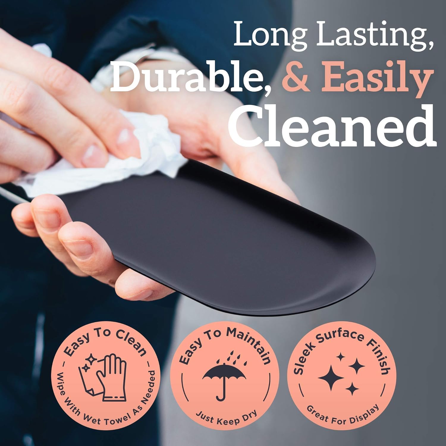 Stainless Steel Decorative Vanity Storage Plates - Organizer Black Tray, 9 Inch (M), Set of 3, Perfect for Jewelry, Accessories, Wallet, Candle Trimmer