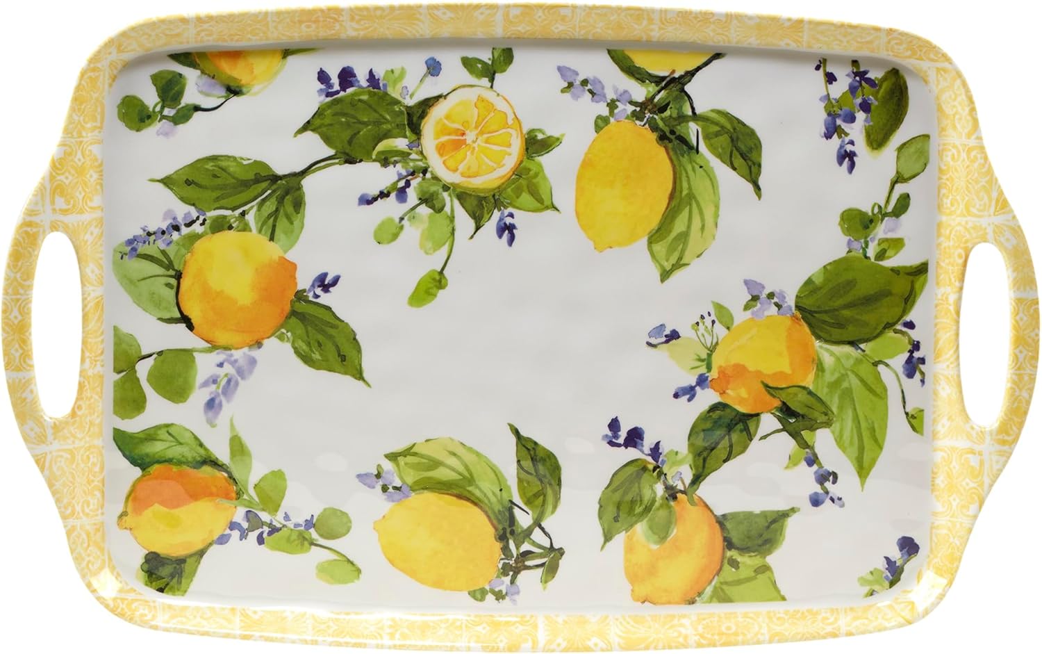 Certified International Lemon Zest Melamine Rectangular Tray with Handles, 19-inches Length, Kitchenware and Accessories