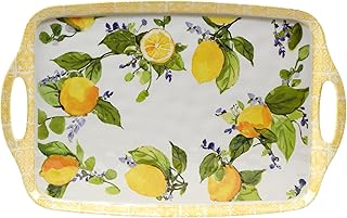 Certified International Lemon Zest Melamine Rectangular Tray with Handles, 19-inches Length, Kitchenware and Accessories