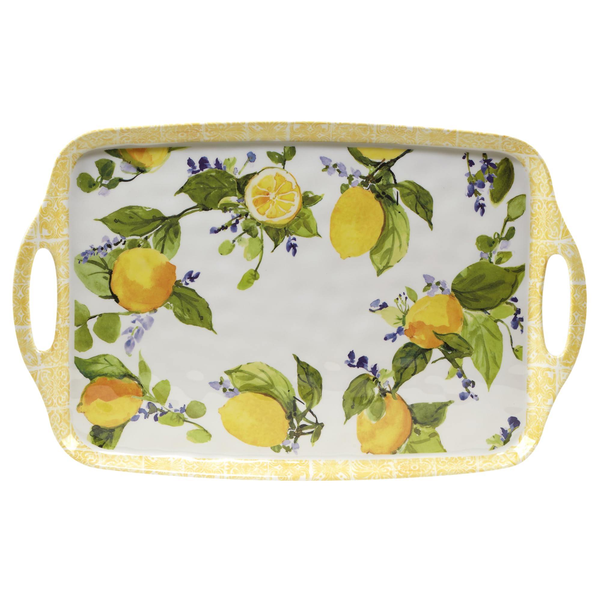 certified international lemon zest melamine rectangular tray with handles, 19-inches length, kitchenware and accessories