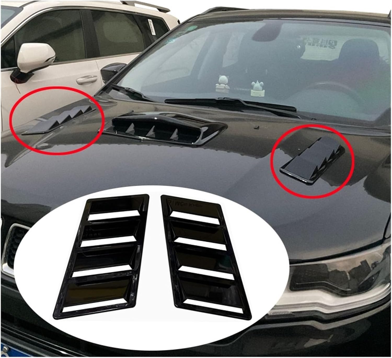 2pcs Universal Car Front Hood Scoop Bonnet Air Flow Intake Vent Body Decoration Compatible with Audi And Compatible with Honda And Toyota SUV(Black)