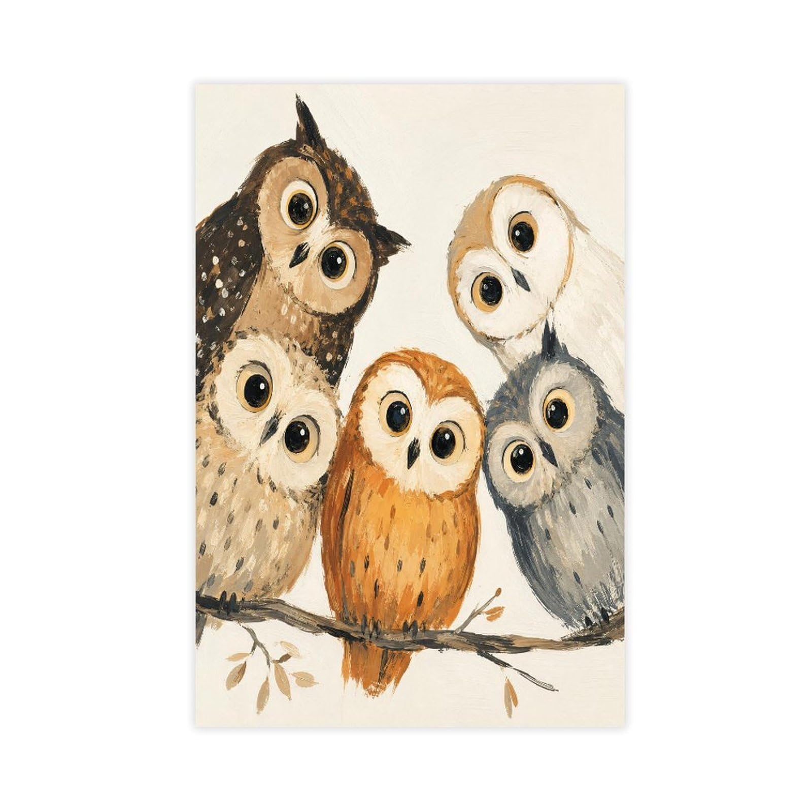 H3b8u2y5 Unframe-Style-11 Owl Family On Branch Canvas Wall Art, Woodland Birds Bedroom