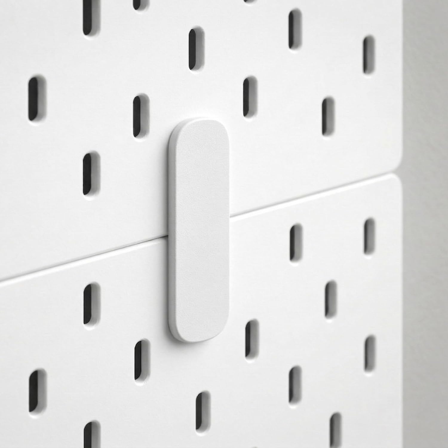 4-Pack Black Pegboard Connector Clips Compatible with IKEA SKADIS Pegboard - Panel Joining Brackets, Anti-Tilt Stabilizer & Center Reinforcement for Multi-Panel Wall Organizer (White)