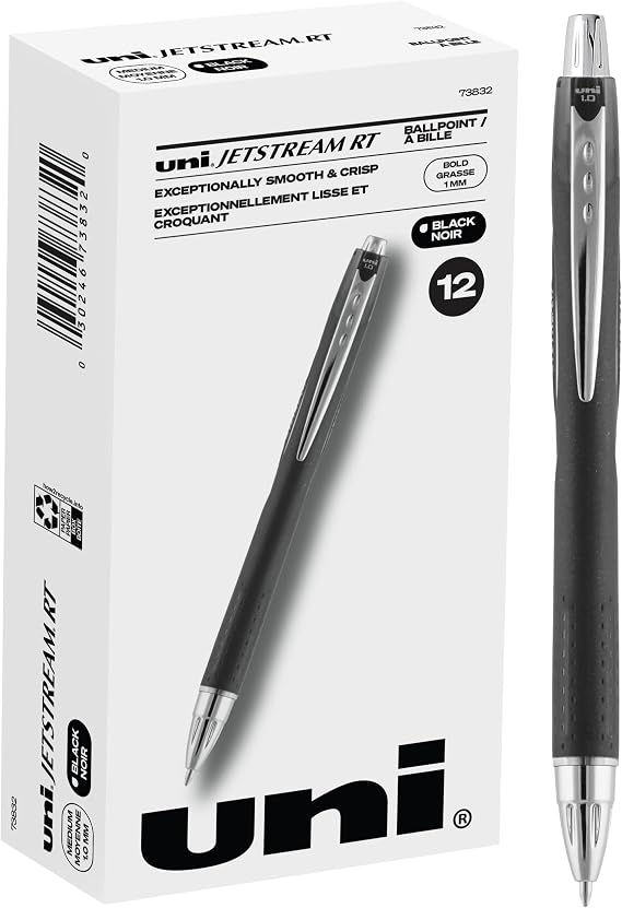 uni-ball Uniball Jetstream RT 12 Pack, 1.0mm Medium Black, Wirecutter Best Pen, Ballpoint Pens & Jetstream RT 3 Pack, 0.7mm Fine Black, Wirecutter Best Pen, Ballpoint Pens, Ballpoint Ink Pens