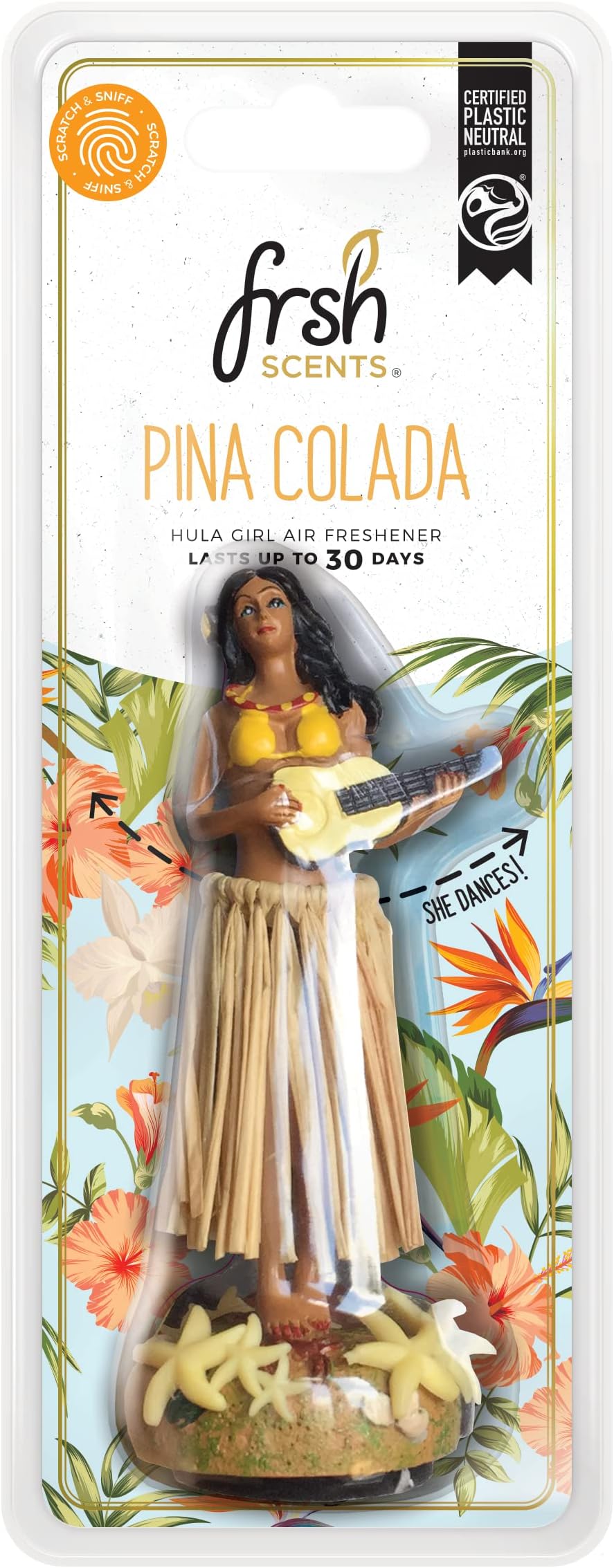 FR9750 Car Air Freshener 3D Hula Girl with Pina Colada Fragrance, Beige