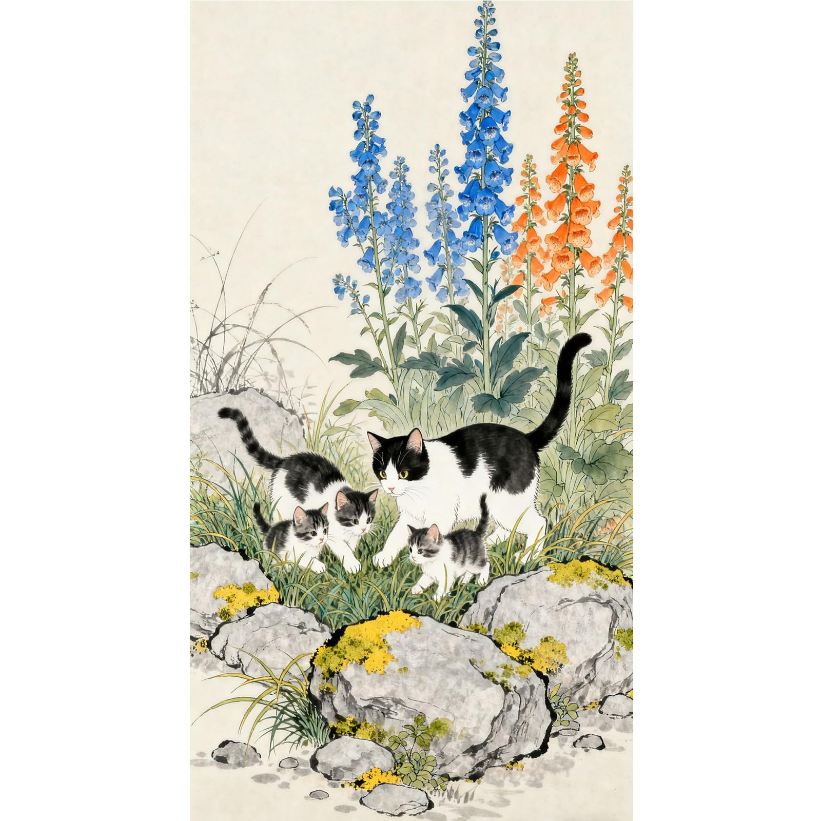 POETRYDRAW Cats and Flowers 5D Round Drill Diamond Art Kit 40x70cm Large DIY Painting Craft for Adults & Beginners Gift