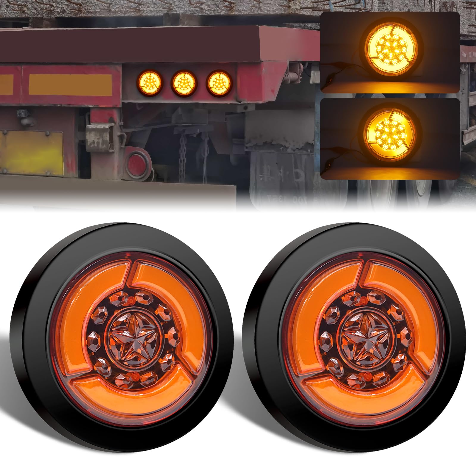 Aoling トラック テールランプ led 12v 24v 丸型 トレーラー テールライト 丸テール ウインカー ターンシグナルランプ 防水 汎用 トラック トレーラー ボート 尾灯 2個セット (イエロー)