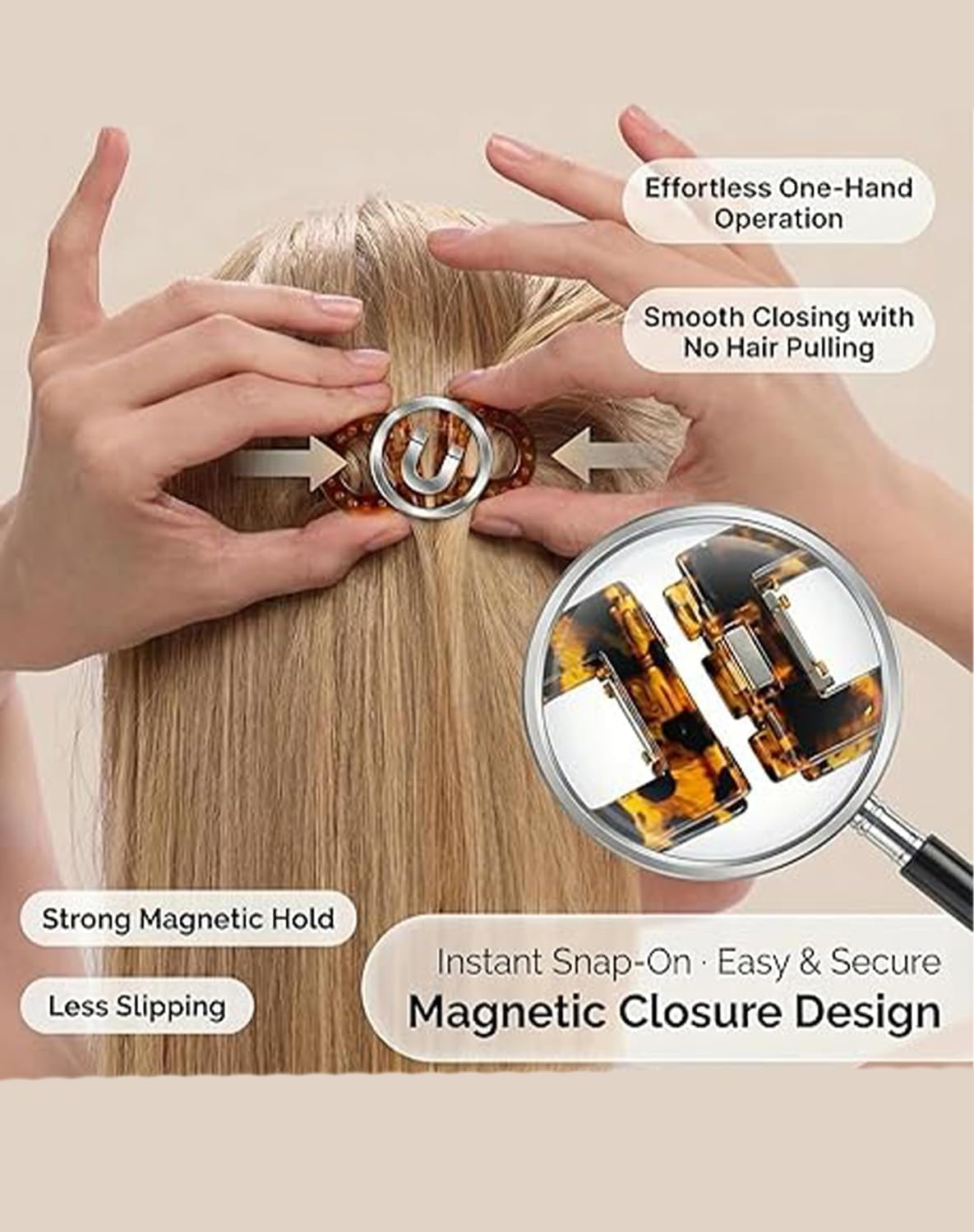 2Pcs Magnetic Hair Clips, Strong Hold No-Slip Magnetic Hair Styling Clips for Women, Seamless 2-in-1 Design for Easy Everyday Hairstyles, Gentle on All Hair Types - Image 4