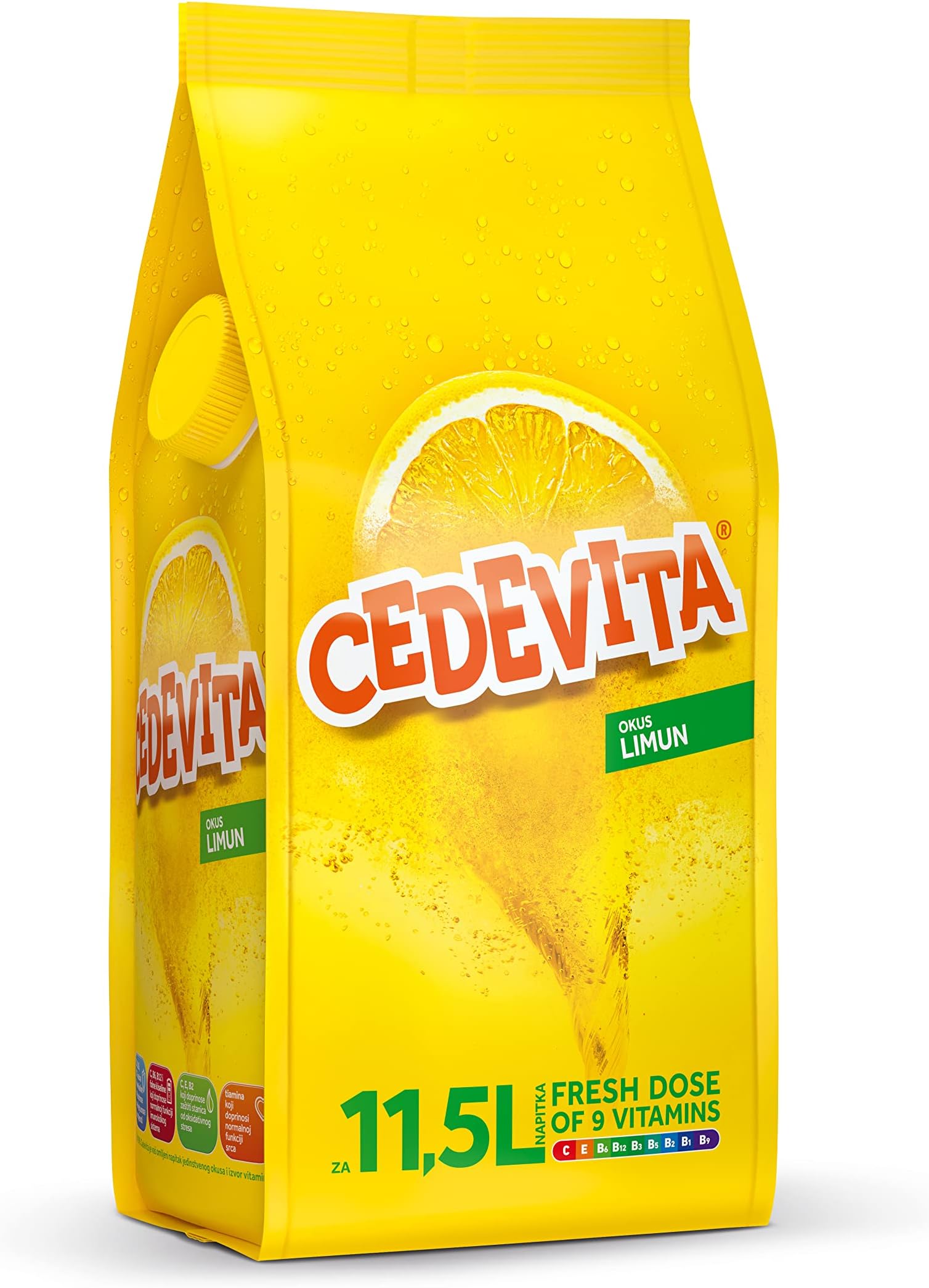 Cedevita Lemon Flavored Instant Drink – Contains 9 Vitamins to Quickly Energize Your Body & Mind – Revitalize Yourself with Vitamins Enriched Fruity Powder - 1 kg Pack for 13 Litres of Drink (Lemon)