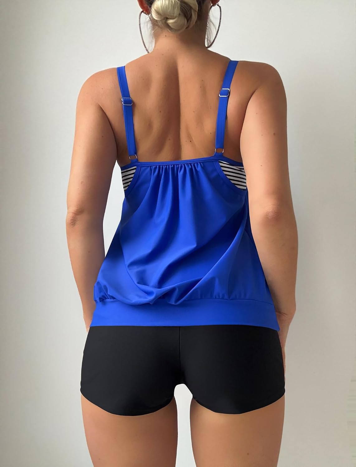 ZAFUL Two Piece Tankini Swimsuit for Women Tummy Control Bathing Suit with Boy Shorts Blouson Swimwear
