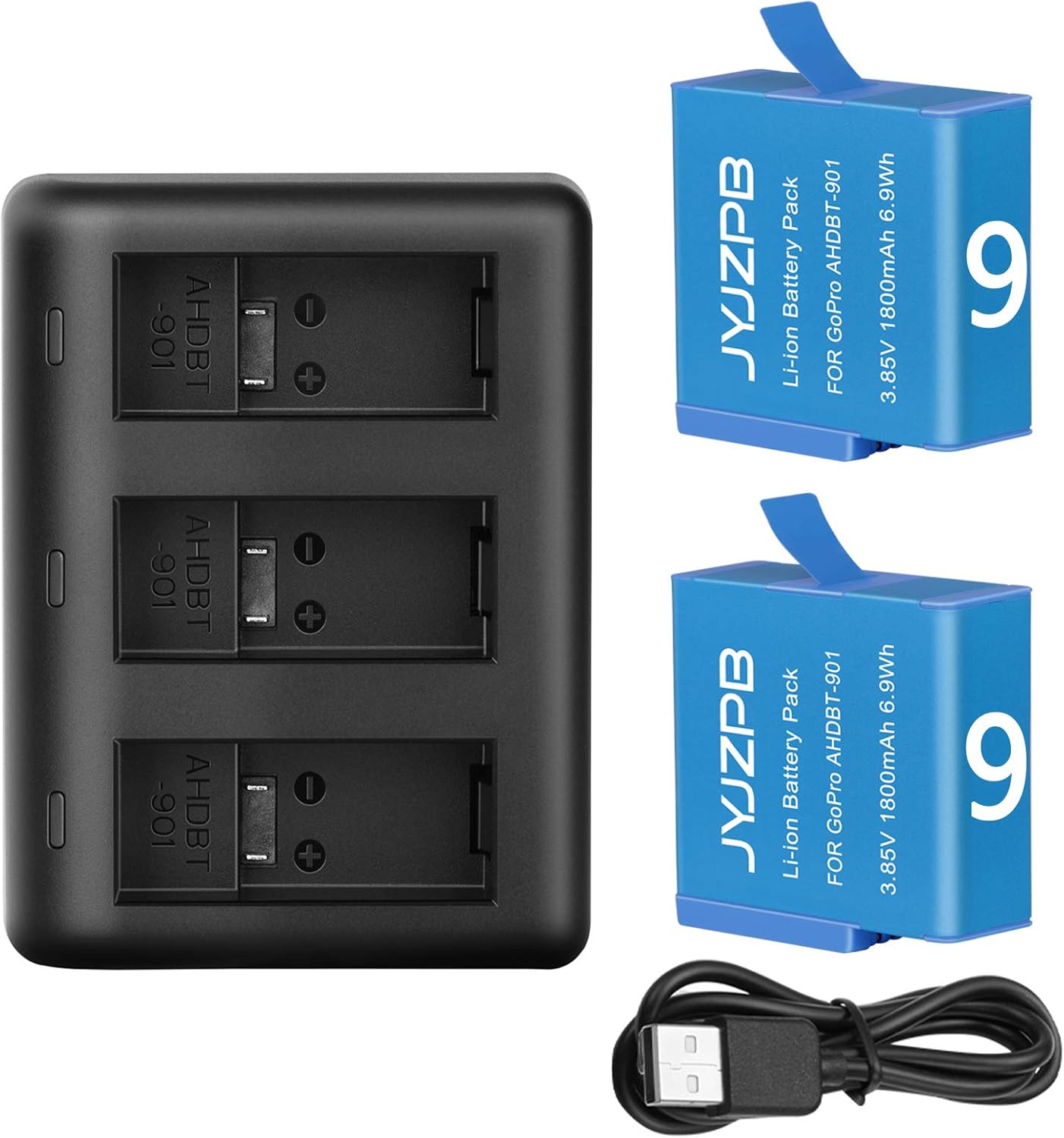 2 Pack Batteries for GoPro Hero 10, GoPro Hero 9 Black, 3Channel Quick Battery