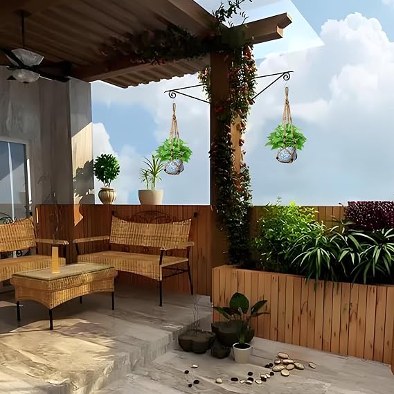 Hanging Planter Baskets, Jute Rope Macrame Plant Hanger with Wood Beads Decorative & 2 Hanging Hook, Wall Hanging Flower Pot Plant Holder for Indoor Outdoor Boho Home Decor No Tassels(2PCS)