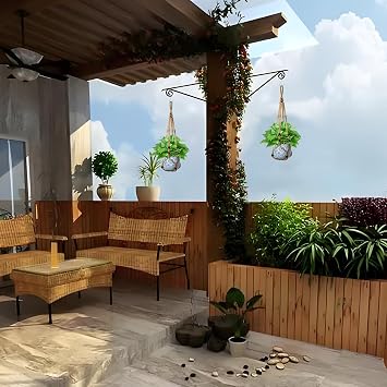 Hanging Planter Baskets, Jute Rope Macrame Plant Hanger with Wood Beads Decorative & 2 Hanging Hook, Wall Hanging Flower Pot Plant Holder for Indoor Outdoor Boho Home Decor No Tassels(2PCS)